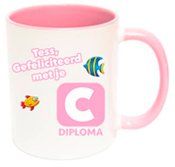 Zwemdiploma mok met naam C diploma Roze
