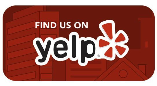 A red button that says find us on yelp