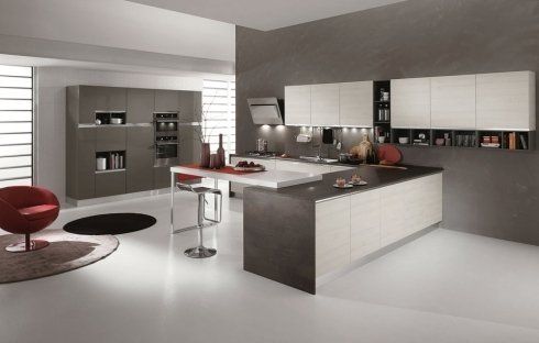 cucina con bancone, di colore grigio