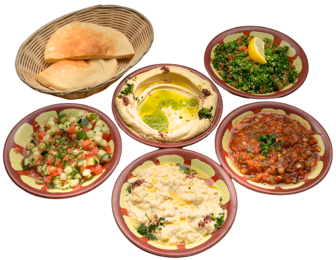 There are many different types of food on the plates.