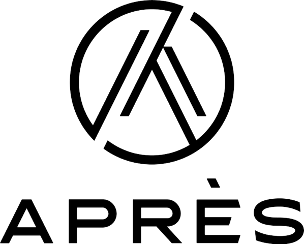 A black and white logo for a company called apres