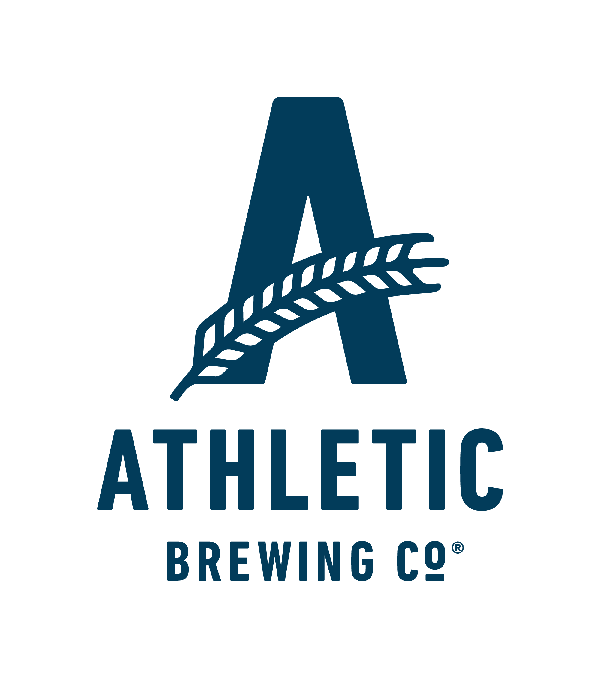 The logo for athletic brewing co. is a blue letter a with a wheat ear.