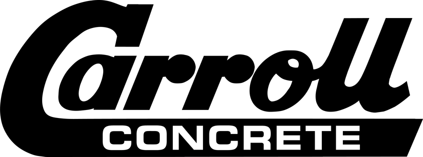 Logo for Carroll Concrete in bold, black text over a black horizontal rectangle.
