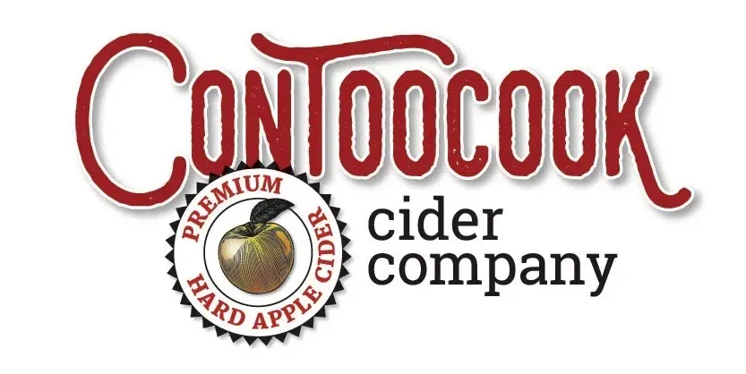 A logo for contoocook cider company with an apple in the center