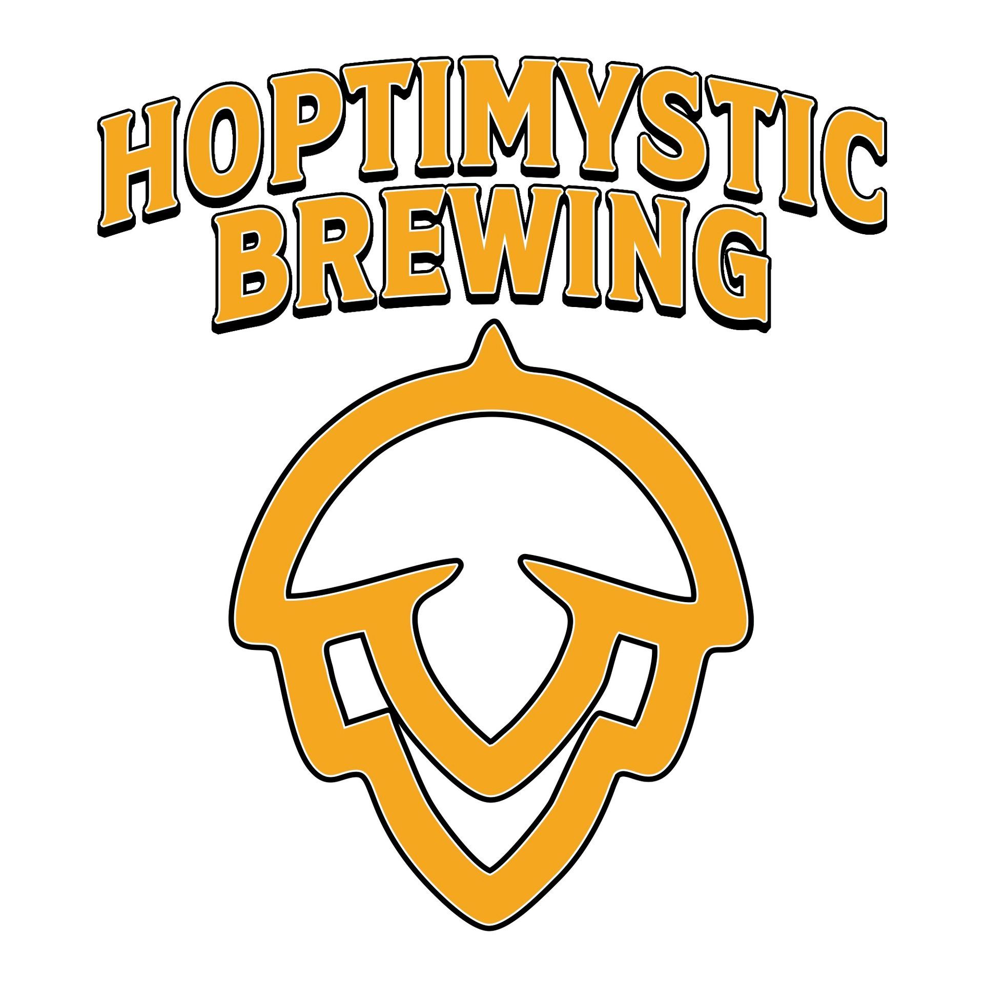 A black and white logo for hopt mystic brewing.