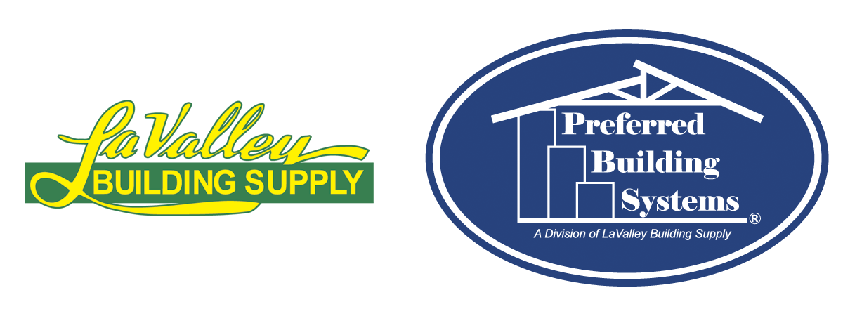 The la valley building supply inc. logo is green and yellow.