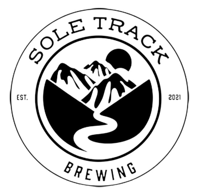 A black and white logo for sole track brewing