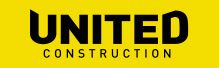 The logo for united construction is yellow and black.