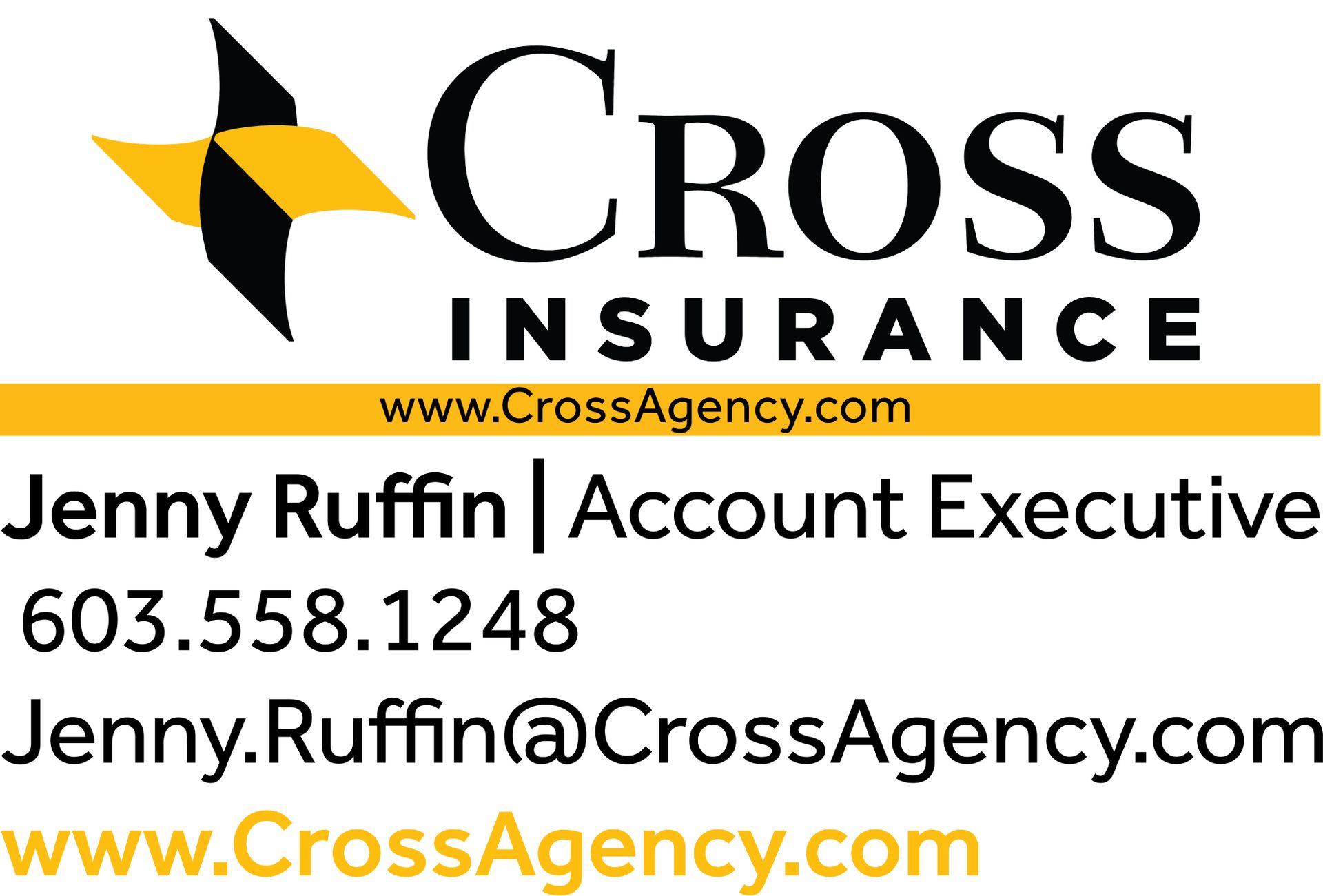 Logo and contact information for Cross Insurance: Jenny Ruffin
