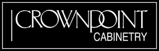 A black and white logo for crown point cabinetry