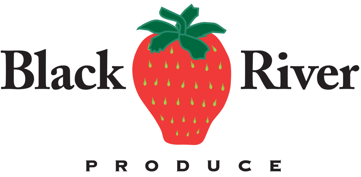 Logo for Black River Produce featuring a strawberry and text.