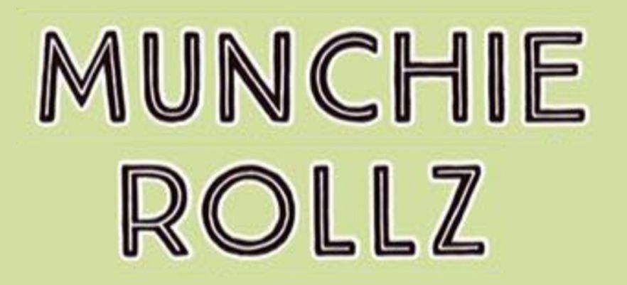 A green background with the words munchie rollz written on it