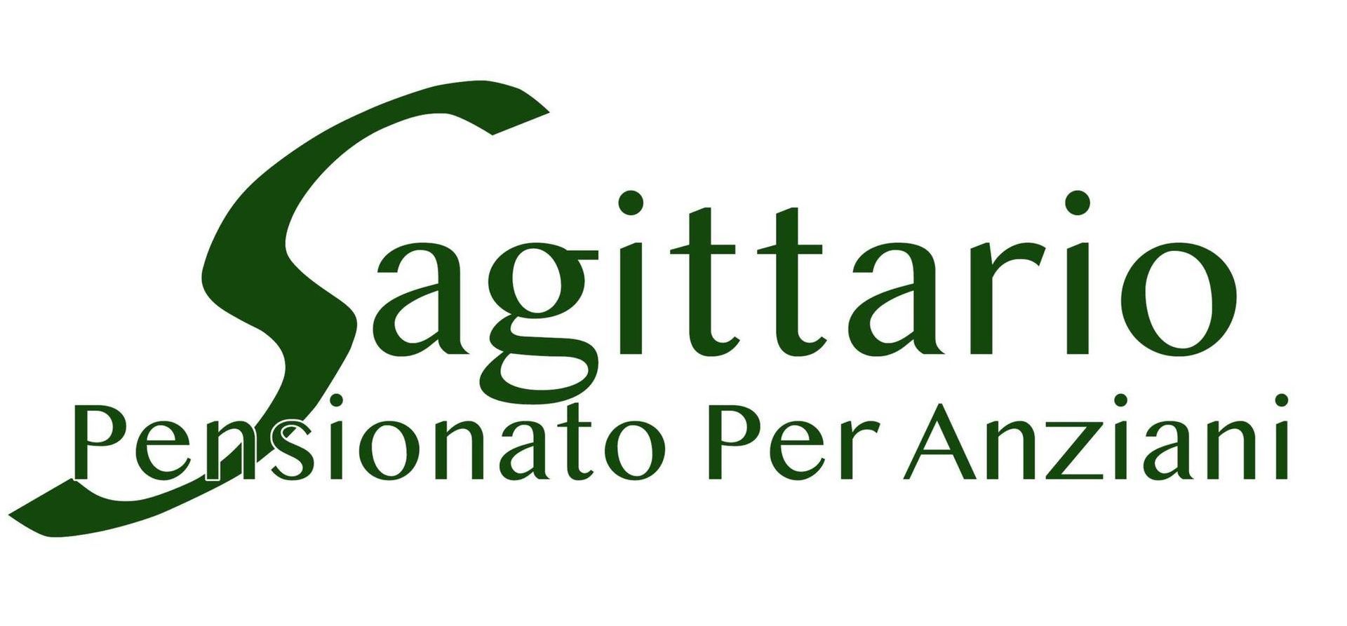 A green and white logo for sagittario pensionato per anziani