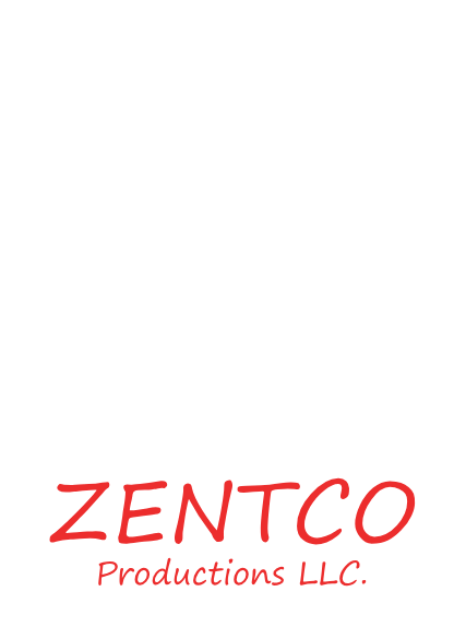 A red and white logo for zentco productions llc