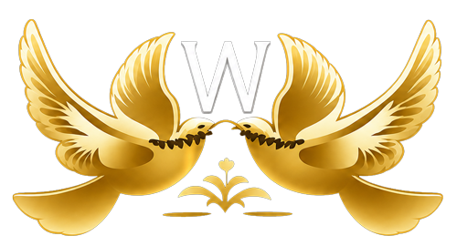 Gold mirrored wings framing a gray letter W, with a small gold flourish below