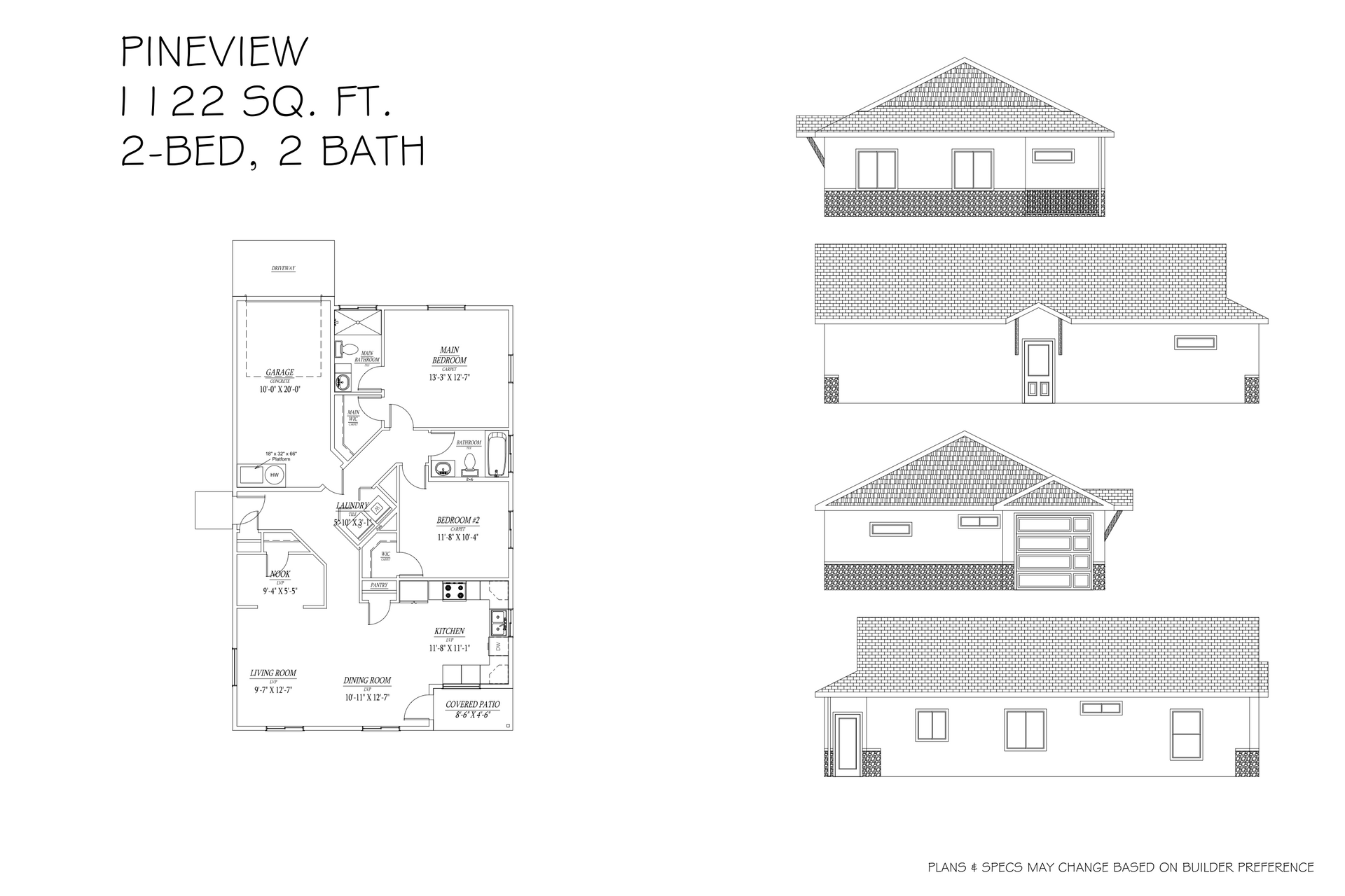 A black and white floor plan of a house with two bedrooms and two bathrooms.