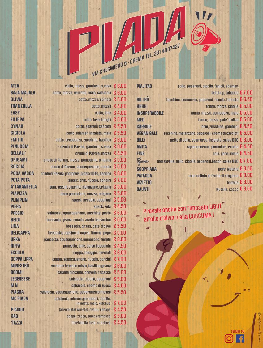 Piada Menu