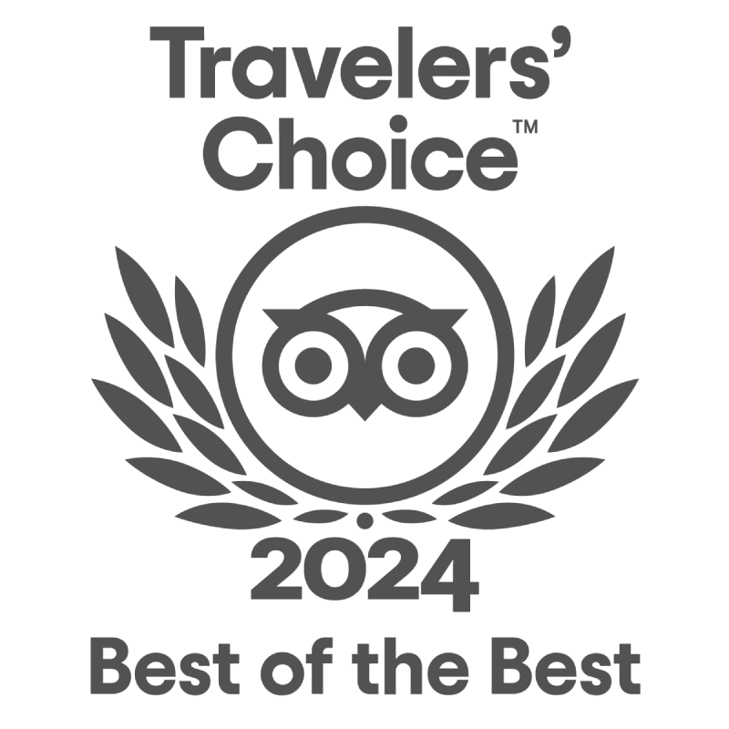 Travelers' Choice 2024 Best of the Best award logo: Owl in a circle, surrounded by laurel, and text.