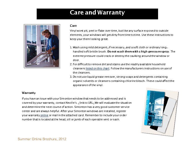 Care and Warranty — Green Bay, WI — Neville’s Inc.