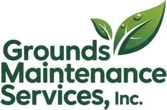 Logo for Grounds Maintenance Services, Inc. featuring green leaves and dark green text.