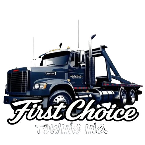 Dark blue tow truck with 