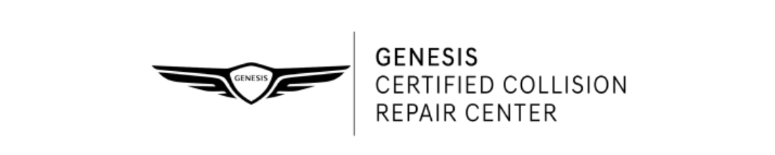 Genesis Certified Collision Repair Center logo. Black wings on a shield shape with "Genesis" and text.