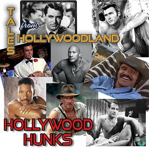 A collage of pictures of hollywood hunks on a white background