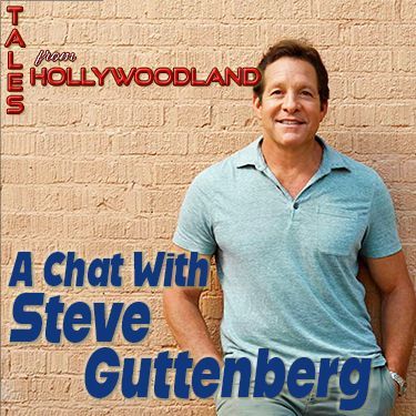 A man standing in front of a brick wall with the words a chat with steve guttenberg