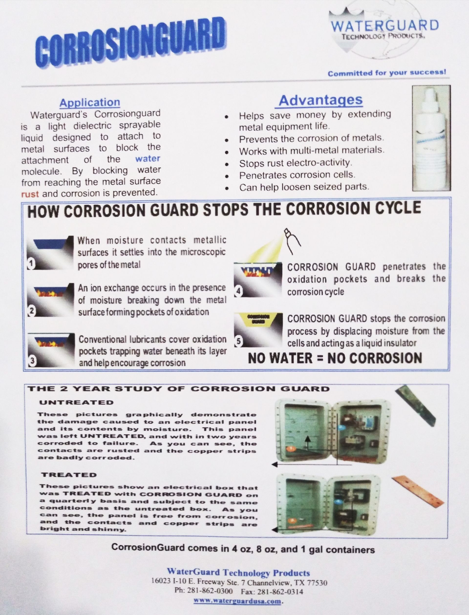 A pamphlet titled corrosionguard explains how corrosion guard stops the corrosion cycle