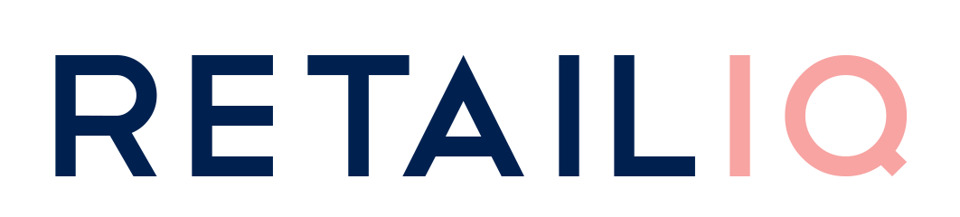 "RETAIL IQ" logo with dark blue text except the "IQ", which is light pink.