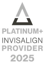 Platinum+ Invisalign Provider logo with a triangle design and the year 2025.