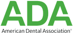 The logo for the american dental association is green and white.