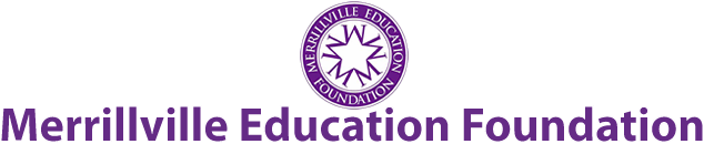 A purple logo for the merrillville education foundation