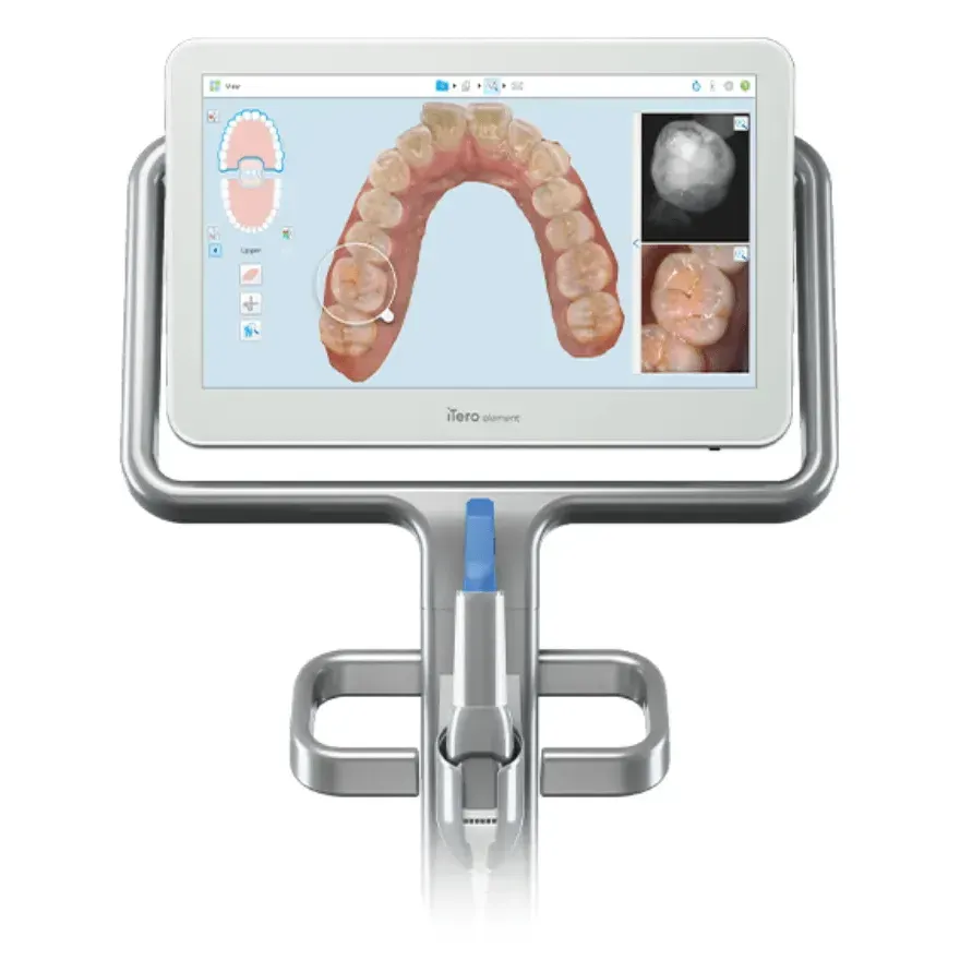 A computer monitor with a picture of a person 's teeth on it.