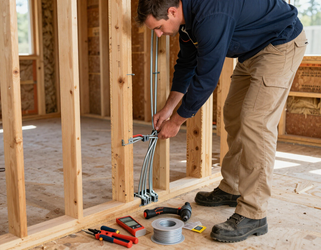Electrician running new wiring