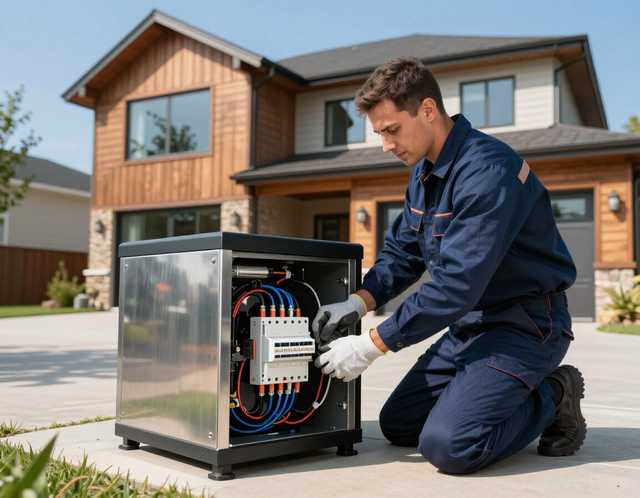 Electrician installing a generator