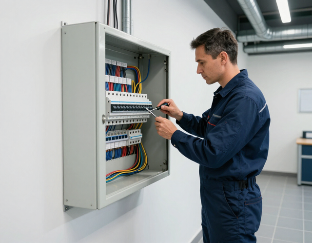 Electrician upgrading an electrical panel