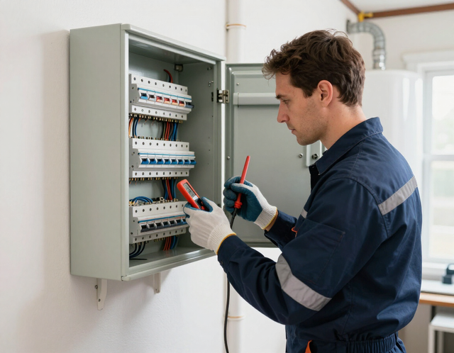 Electrician diagnosing an electrical repair