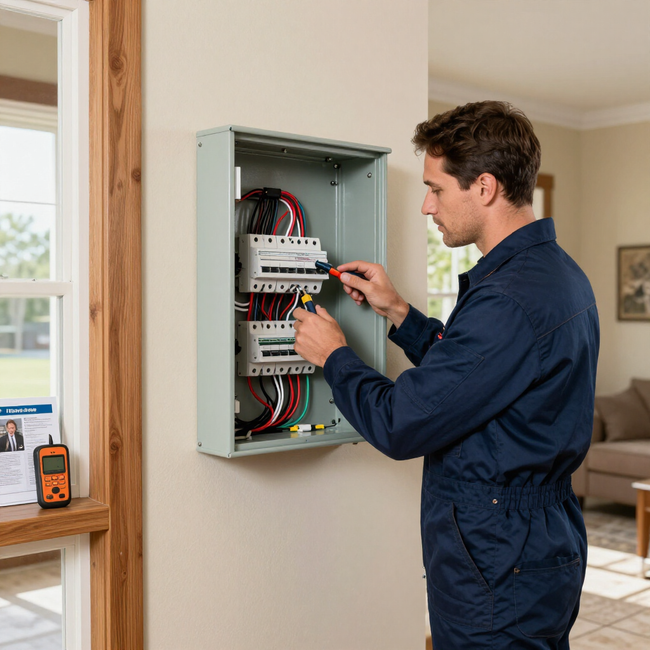 Electrician inspecting a residential panel