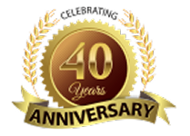 Celebrating 40th Anniversary emblem. Gold seal with