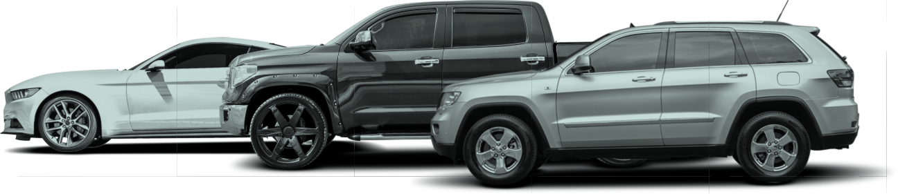 Three vehicles: a white sports car, a black pickup truck, and a silver SUV. | Morin Brothers Automotive