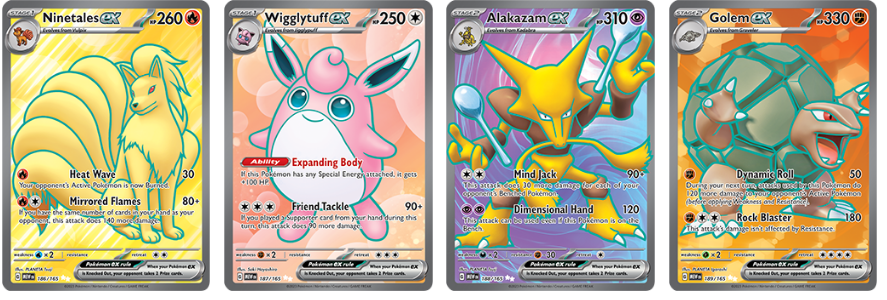 Pokémon Ninetales EX, Wigglytuff EX, Alakazam EX, Golem EX from Pokémon 151