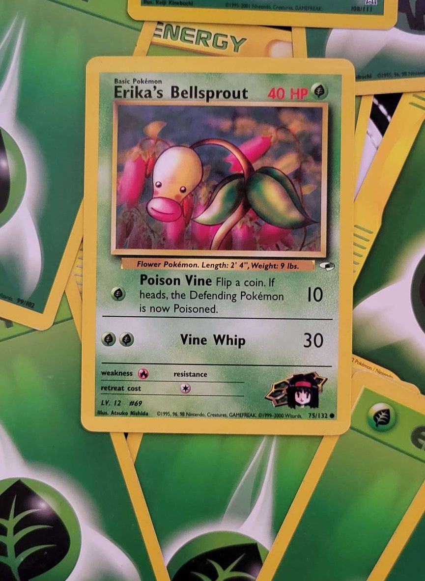 a pokemon card with erika 's bellsprout on it