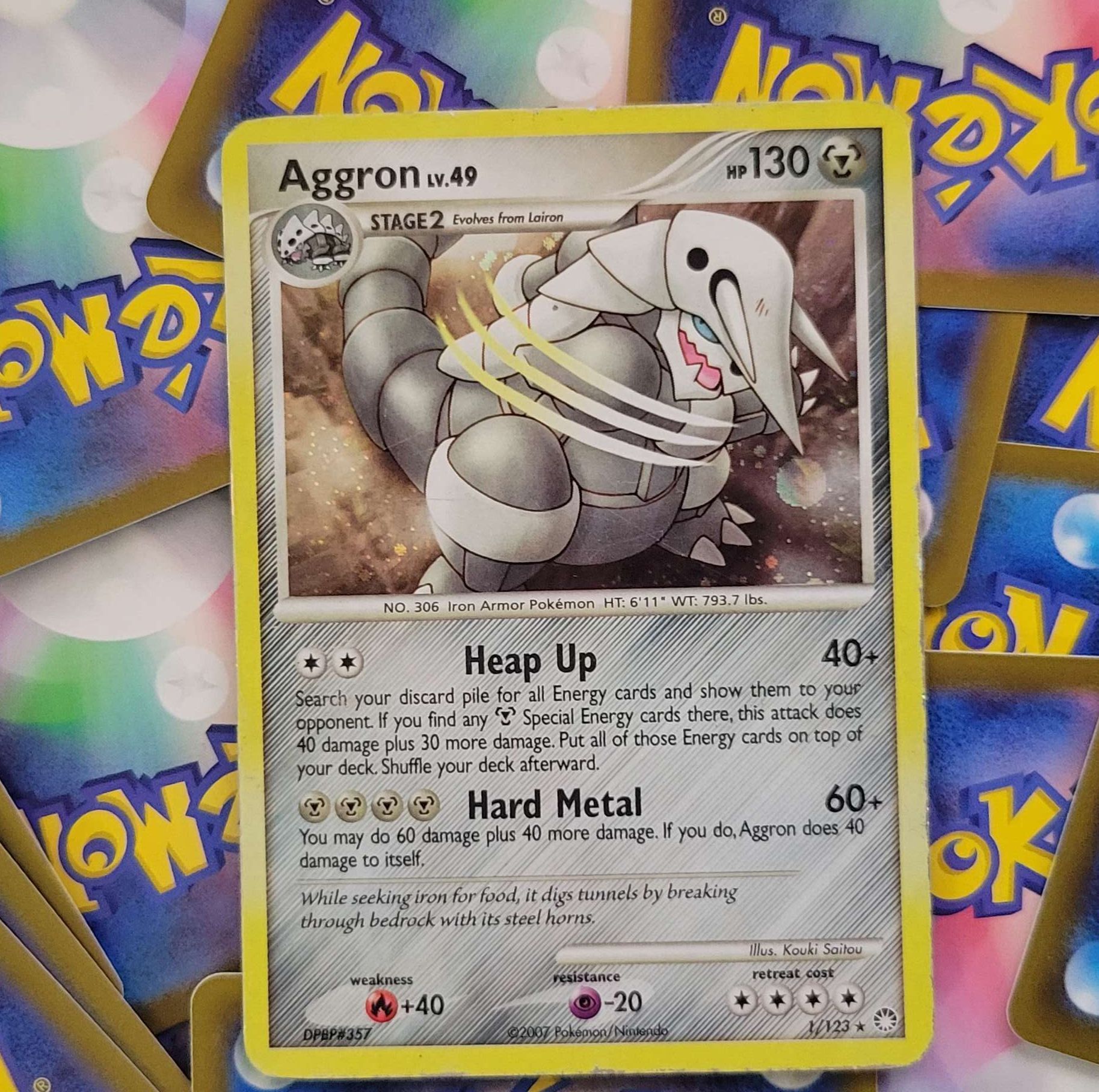 a pokemon card that says aggron on it