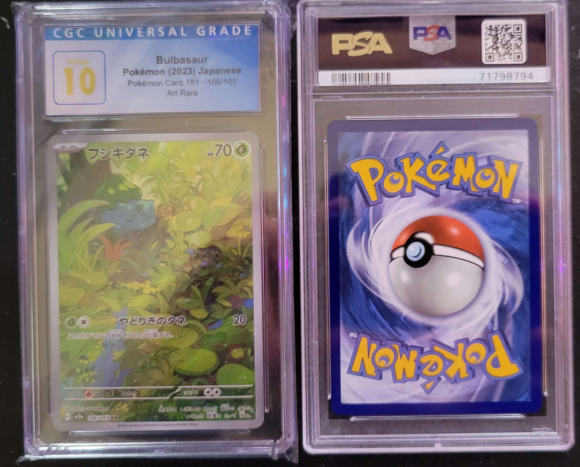 CGC 10 Bulbasaur Pokémon card and the back of psa 10 card