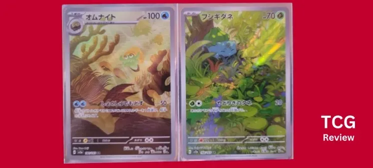 Japanese alternative art Pokémon cards sitting next to each other