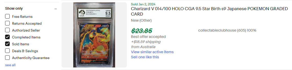 a charizard pokemon card sold listing on ebay