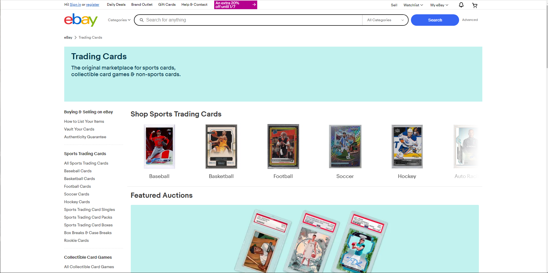 a screenshot of the ebay website showing sports trading cards .