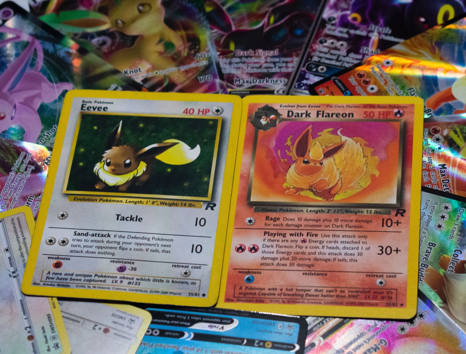 Eevee and Flareon Pokémon cards