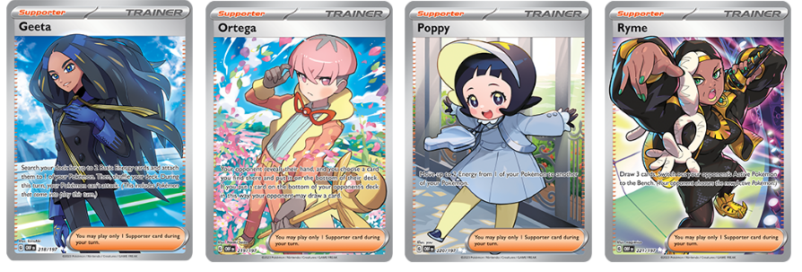 Pokémon Trainer Cards Geeta, Ortega, Poppy, Ryme from Obsidian Flames